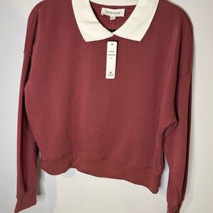 Hippie Rose Burgundy Sweatshirt with White Collar